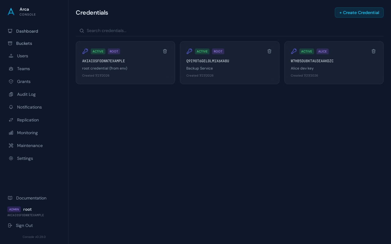 Credentials list