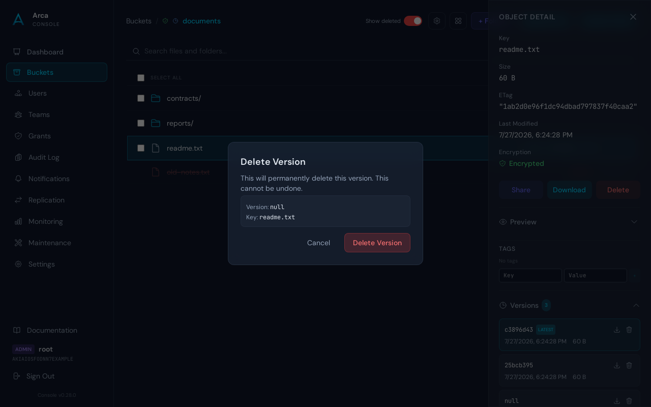 Delete version modal
