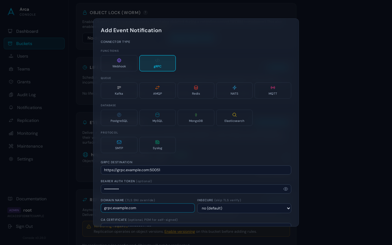 gRPC notification form