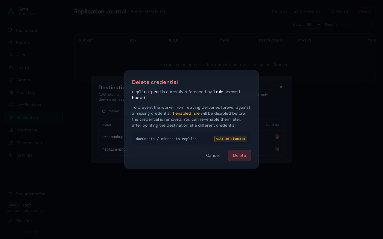 Delete credential cascade modal