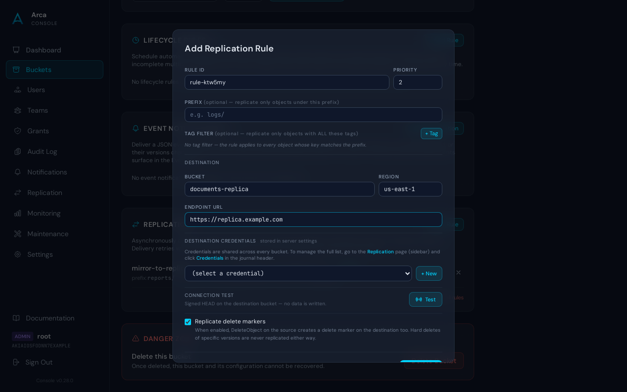 Replication rule modal